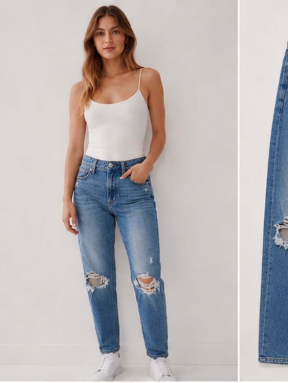 (4) American Eagle AE Ripped Mom Jean Light Wash Blue Small High Rise